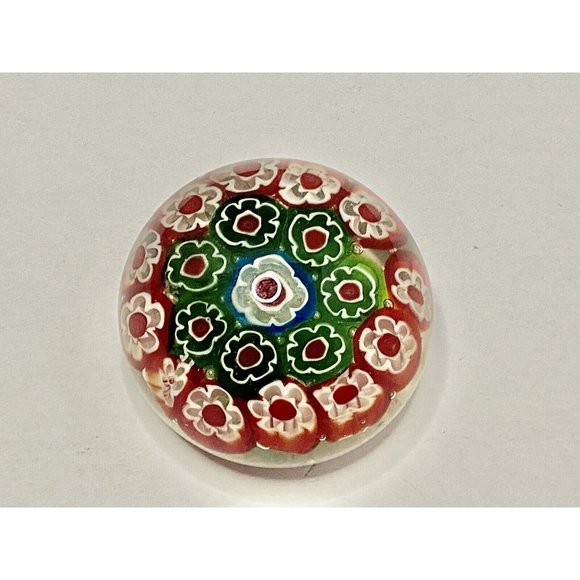 Murano Italy Art Glass Millefiori Paperweight Blue Red Green Flowers 2” AsIs - Picture 2 of 8